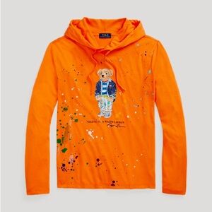 Ralph Lauren Polo Orange Paint Splatter Bear Hoodie Shirt